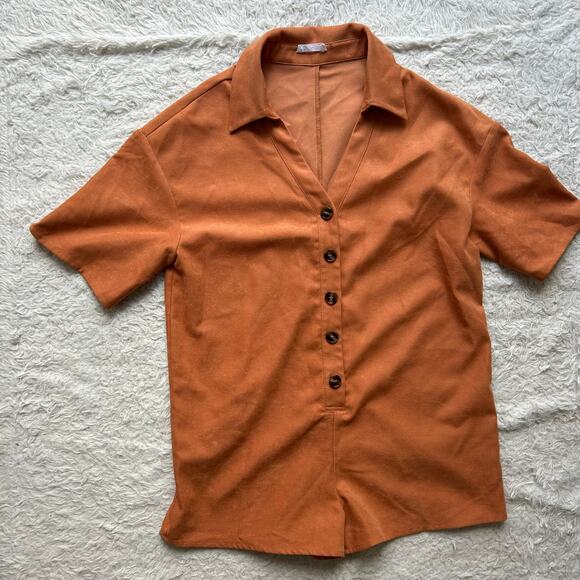 Vestique Orange Short Sleeve Collared Button Down Romper Size Small - Picture 4 of 12